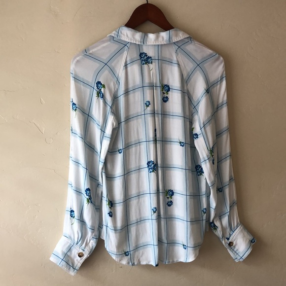 FREE PEOPLE  blouse Window To My Heart Button Down in White and Bleu Size XS - Picture 4 of 12